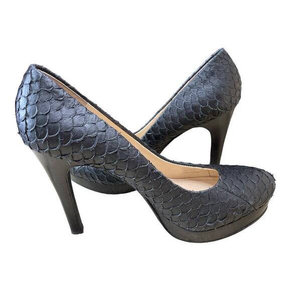Calvin Klein Black Leather Platform Pumps Heels Reptile Texture Women's Size 9M - Picture 5 of 8